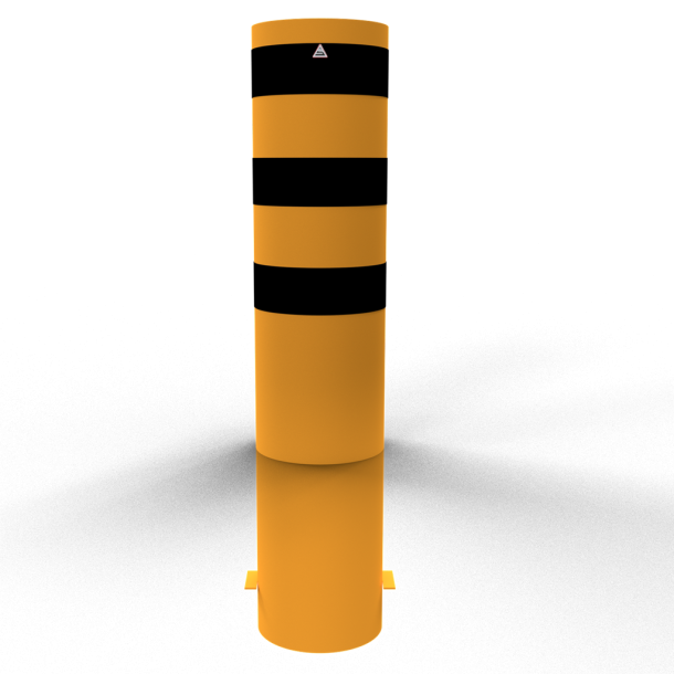 Bollard | steel tube  323 x 5,0 mm | yellow / black | hot-dip galvanized and yellow coatedwith three black reflecting stripes | total length: 1500 mm | with welded steel cap